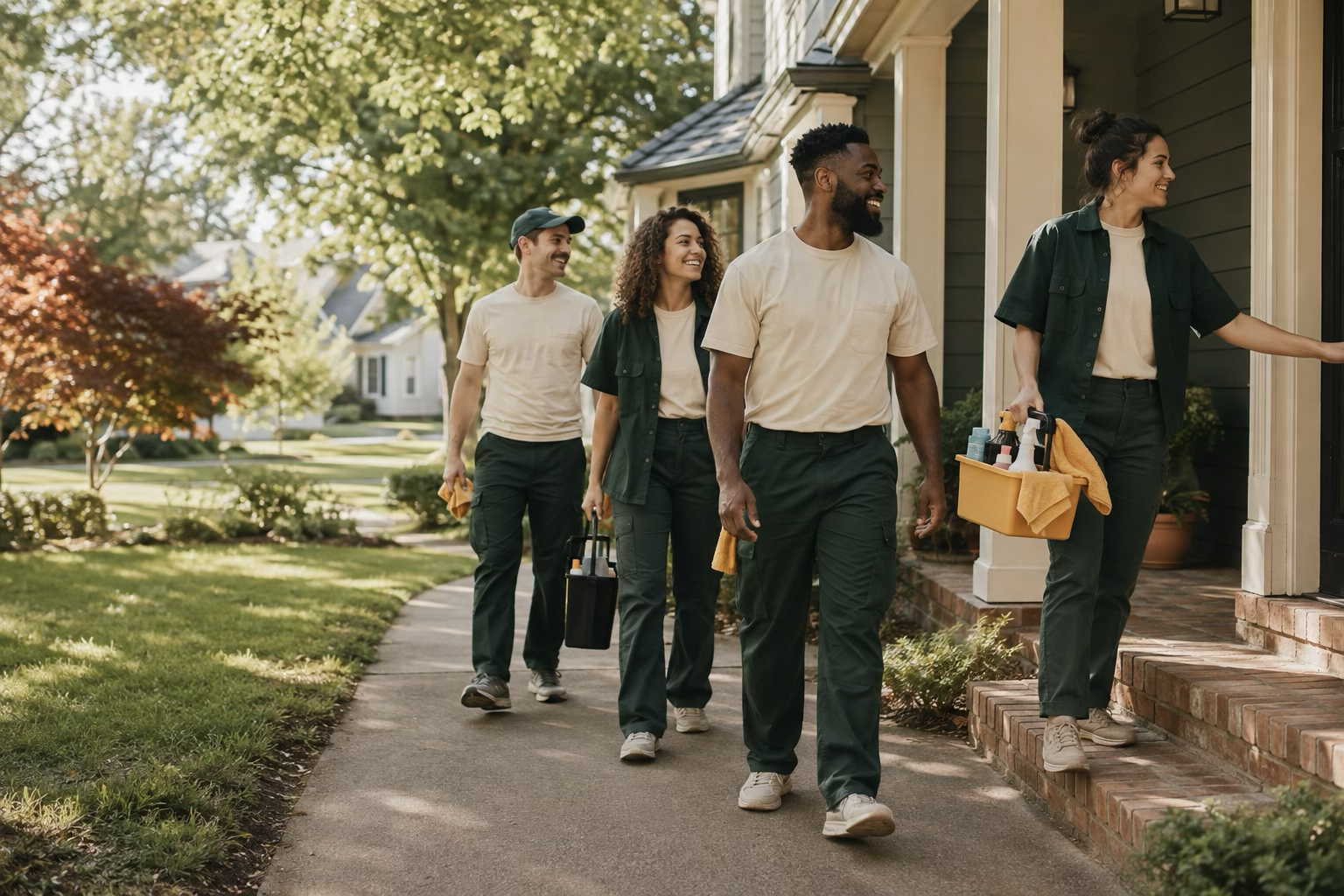 Cleaners walking